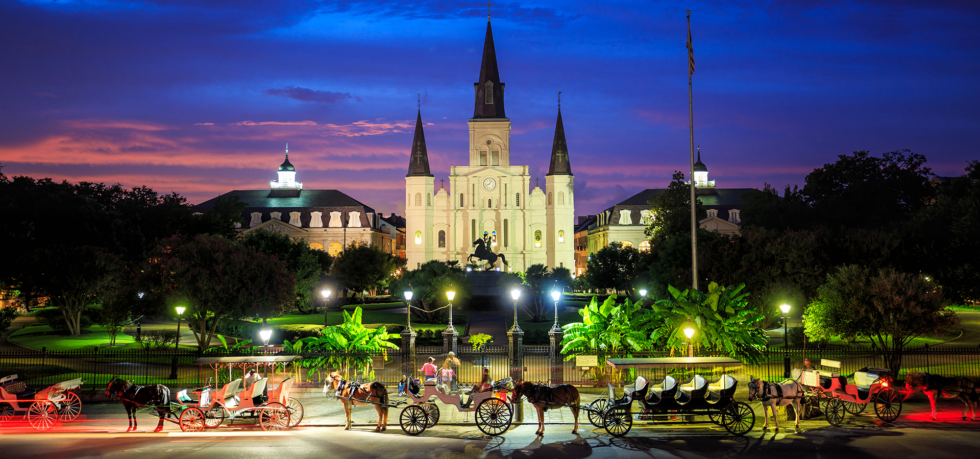 New Orleans Jackson Square panorama at night